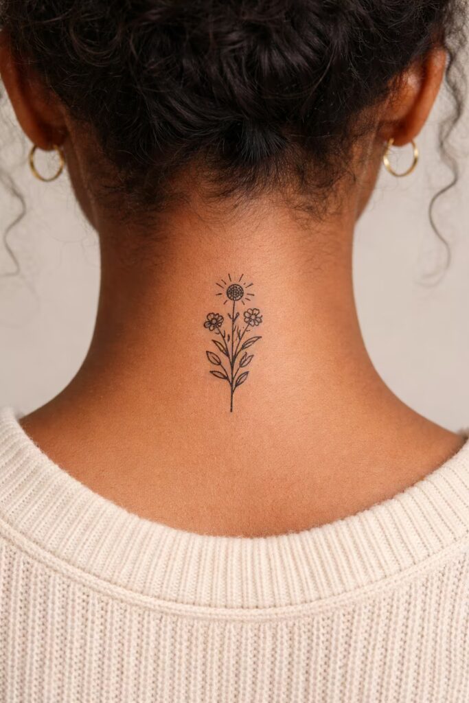 9. Floral Sun Stem Tattoo