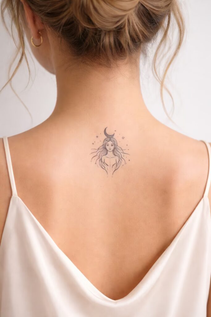9. Mythical Goddess Back Tattoo for Women