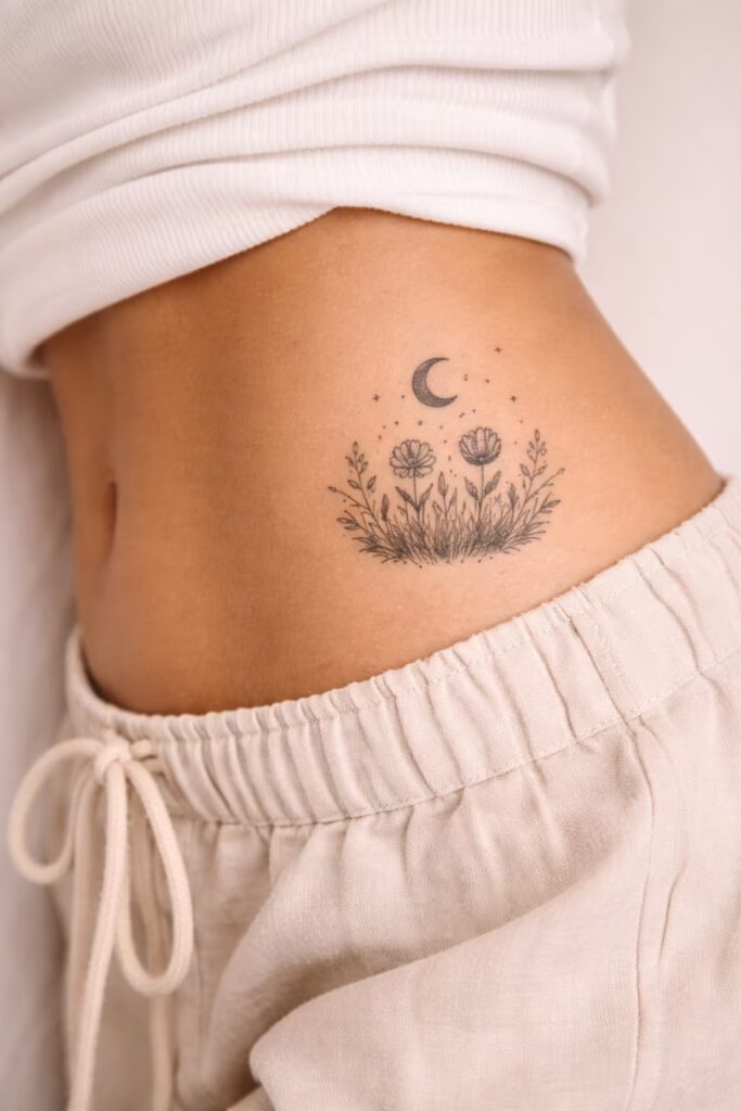 12. Night Garden Whimsical Nocturnal Florals Hip Tattoo