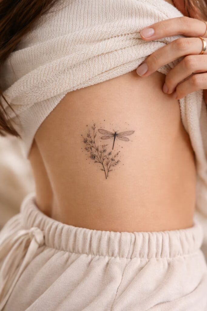 Ribcage Dragonfly & Wildflower Nurse Tattoo Design