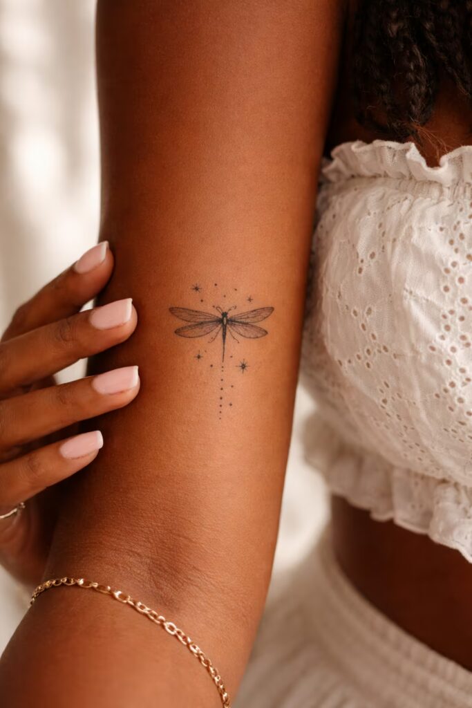 Starry Inner Arm Dragonfly Tattoos for Women