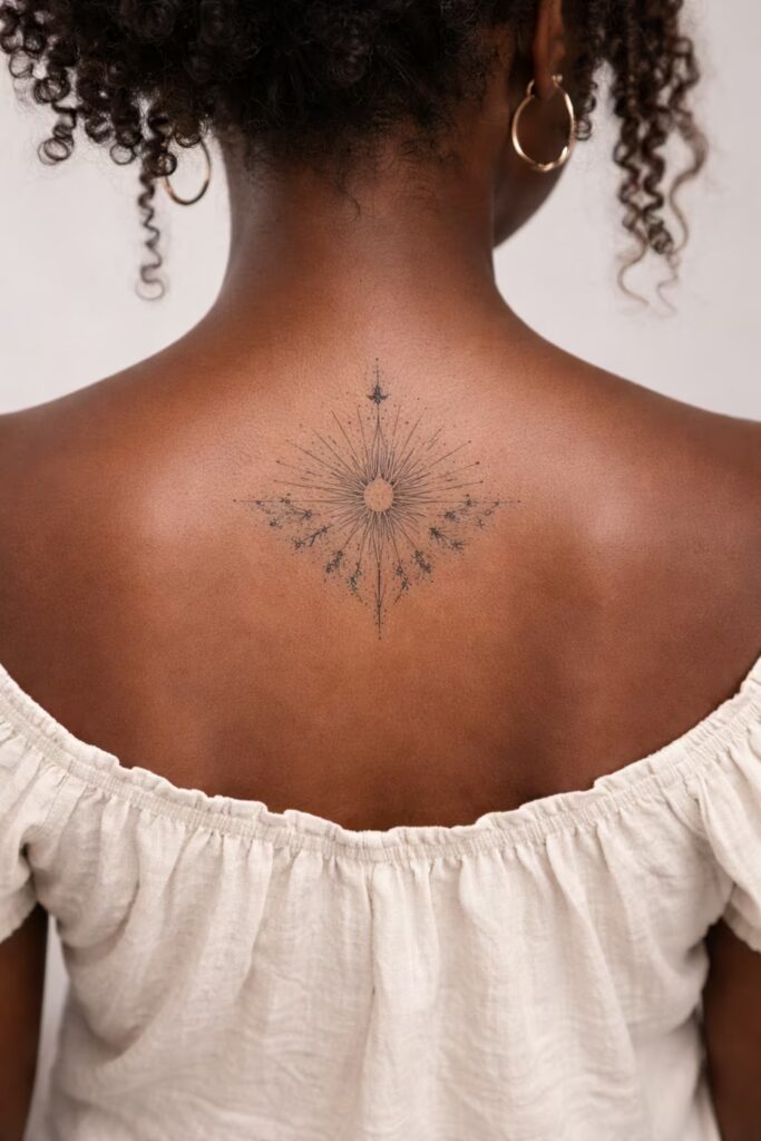 11. Sunburst Light Back Tattoo for Women