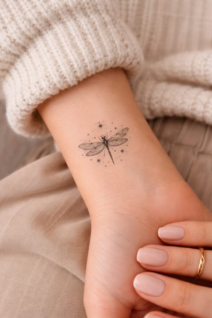 Tiny Dragonfly Tattoos for Women on Inner Wrist