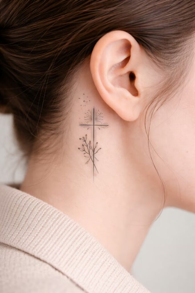 Transparent Floral Back of the Ear Tattoos