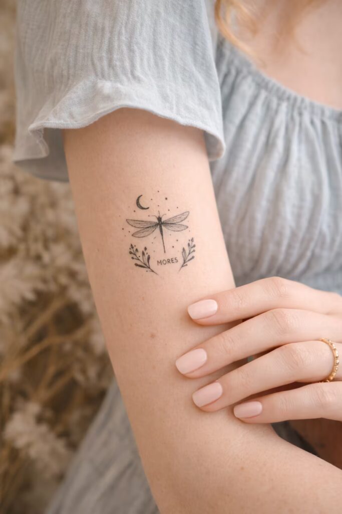 Upper Arm Dragonfly Tattoos for Women – Peace & Tranquility Theme