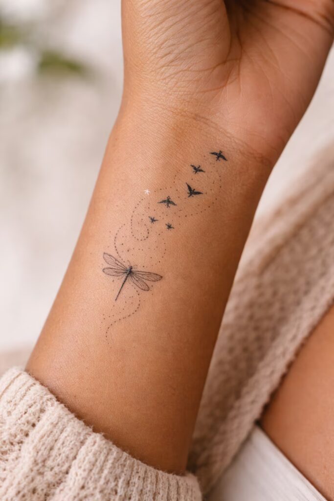 Wrist Dragonfly & Freedom Tattoo Design