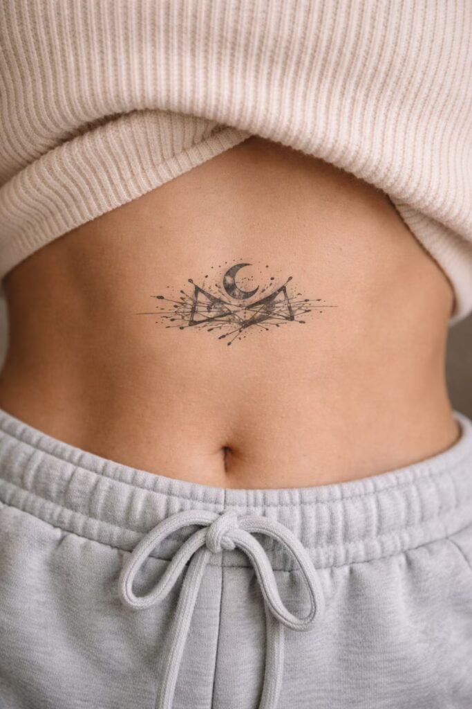 Abstract Shapes Sketch Modern Stomach Tattoos moon