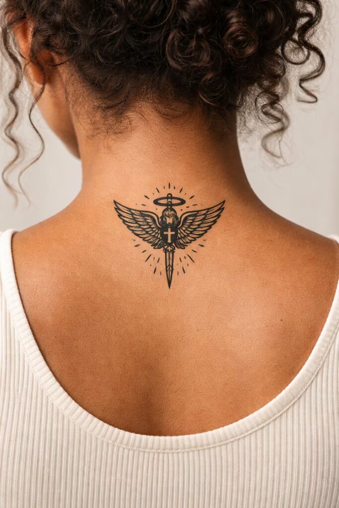Archangel Spiritual Tattoo Ideas behind the neck