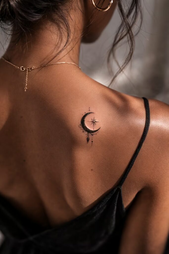 Crescent Moon and Star Spiritual Tattoo Ideas shoulder