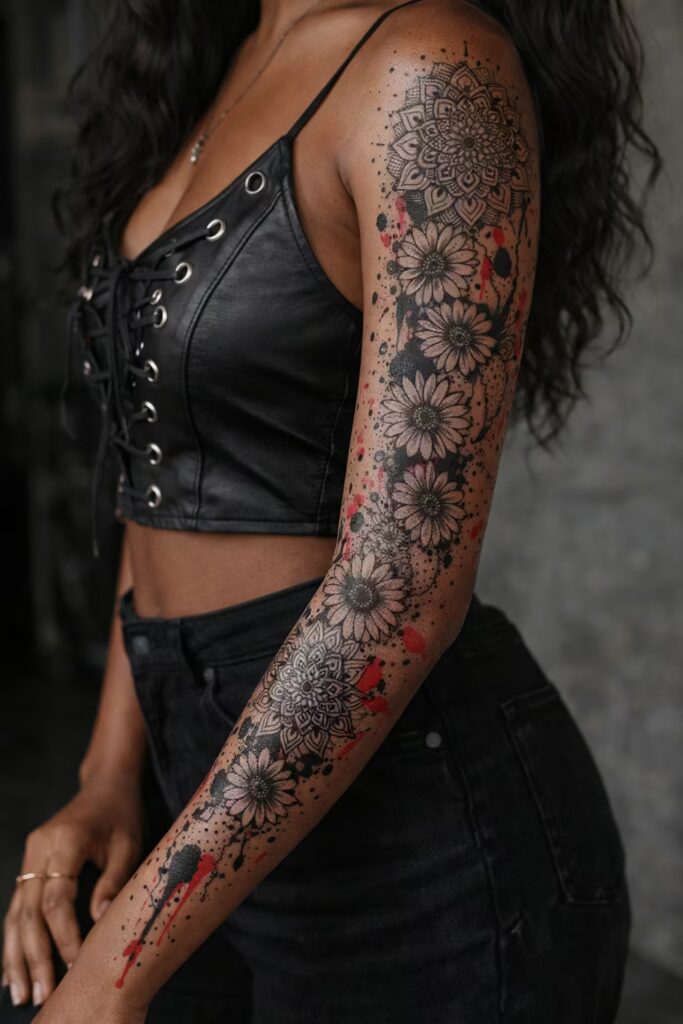 Divine Feminine Lotus Mandala & Flower Tattoo Sleeve