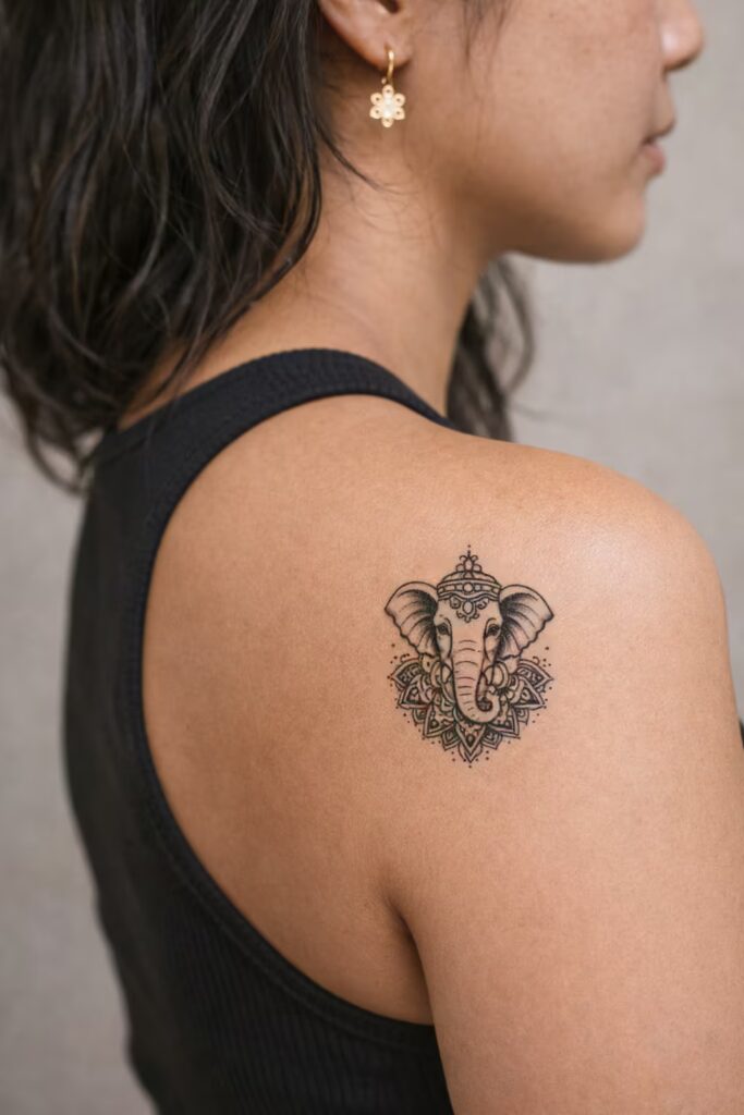 Elephant with Mandala Pattern Japanese Irezumi Spiritual Tattoo Ideas shoulder