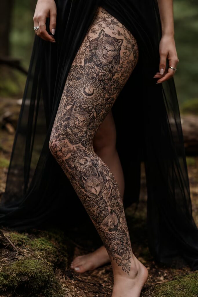 Enchanted Forest Geometry – Full Leg Tattoos for Women nature animal