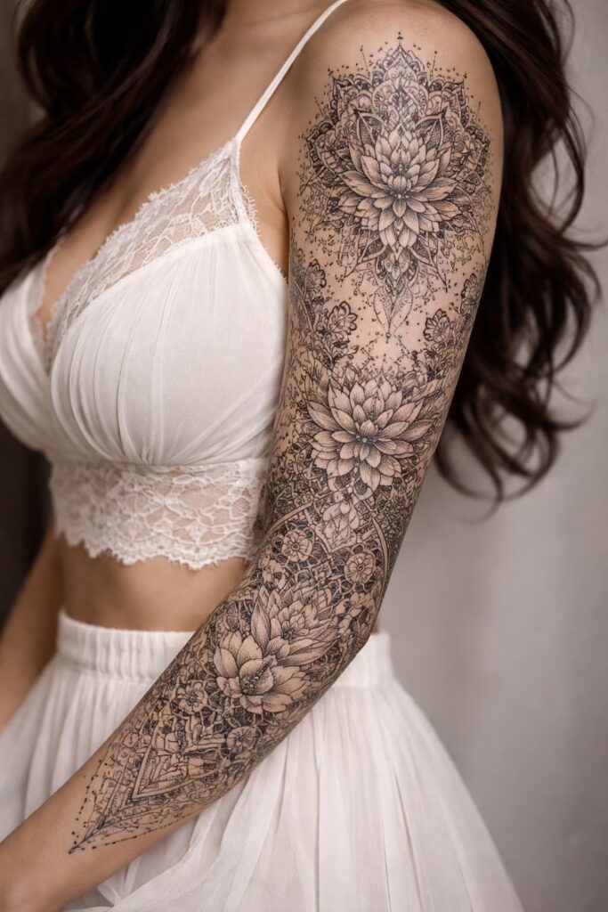 Garden of Enlightenment Mandala & Flower Tattoo Sleeve