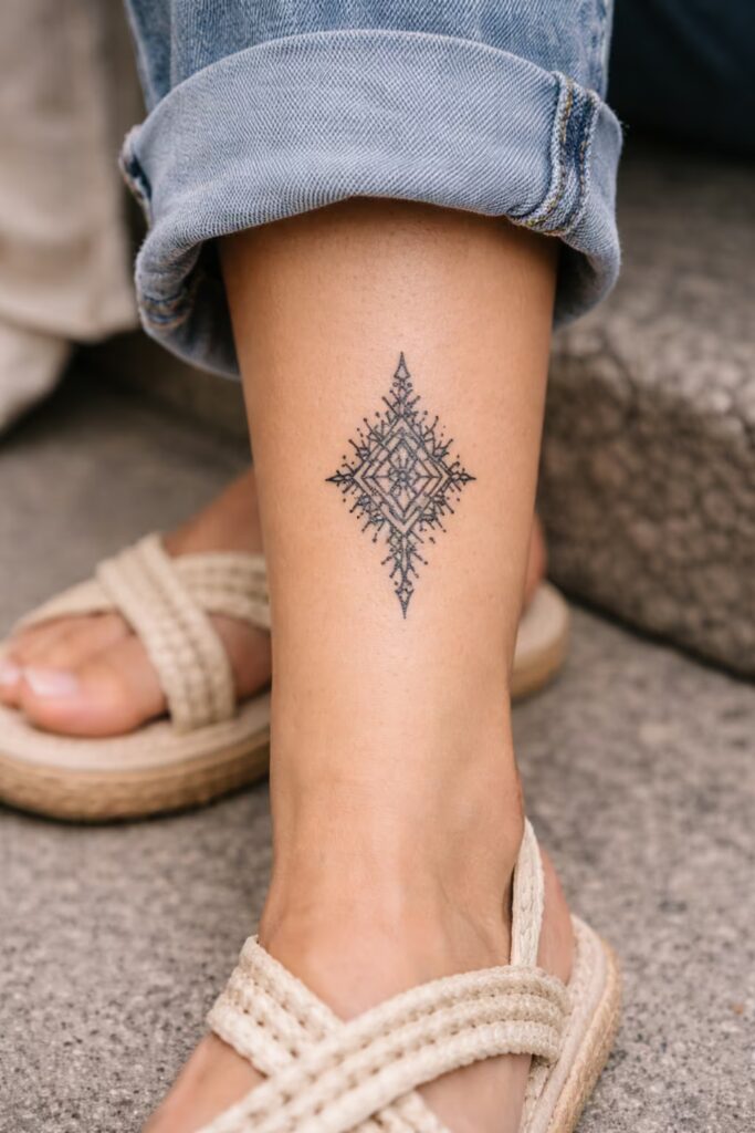 Geometric Symmetry Tribal Shin Tattoo