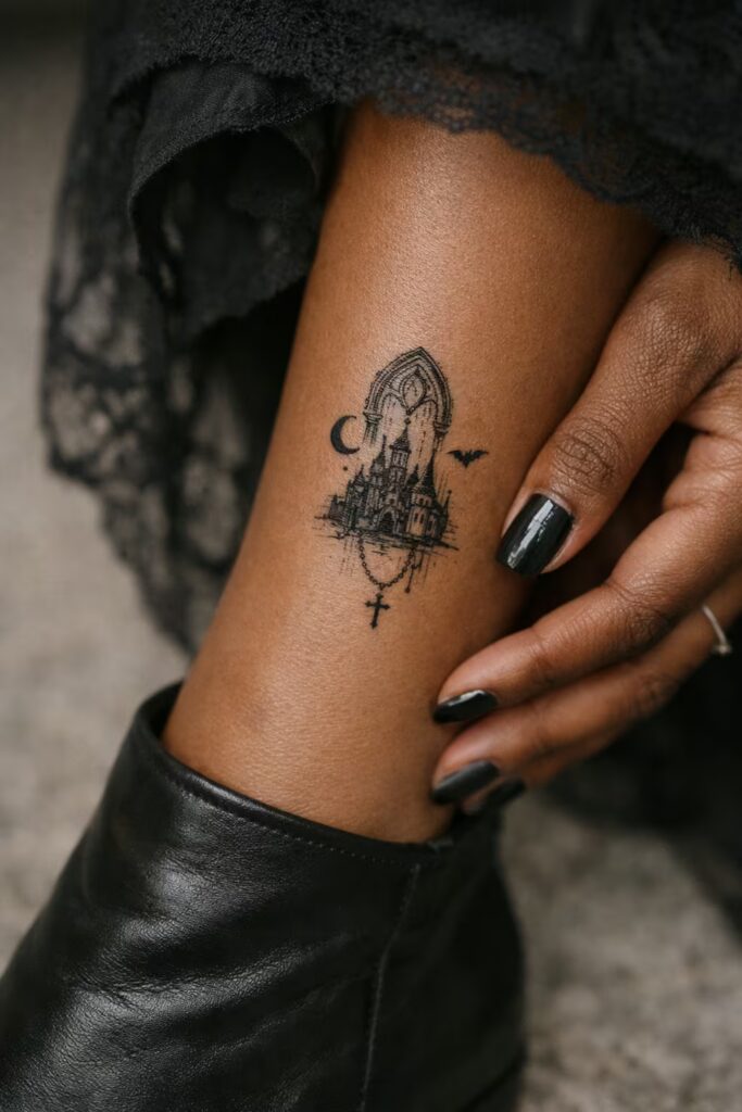 Gothic Elegance Shin Tattoo