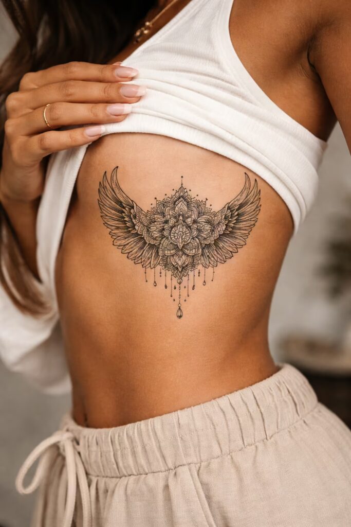 Mandala Angel Wings Rib Tattoos