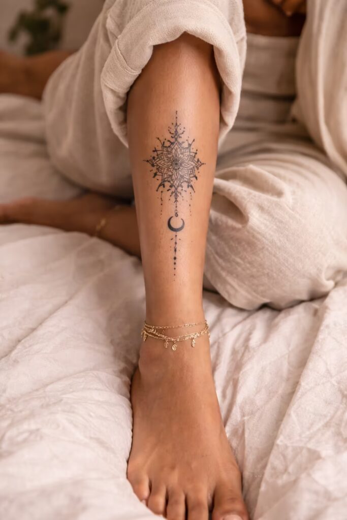 Mandala Balance Minimalist Shin Tattoos