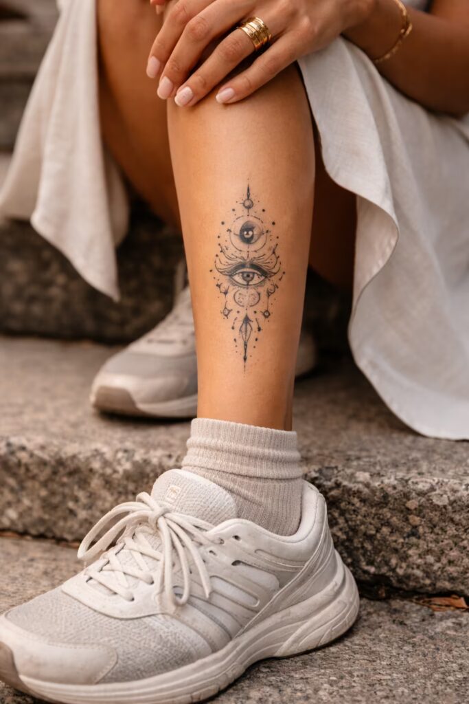 Mystic Symbols Shin Tattoos: Abstract Spirituality