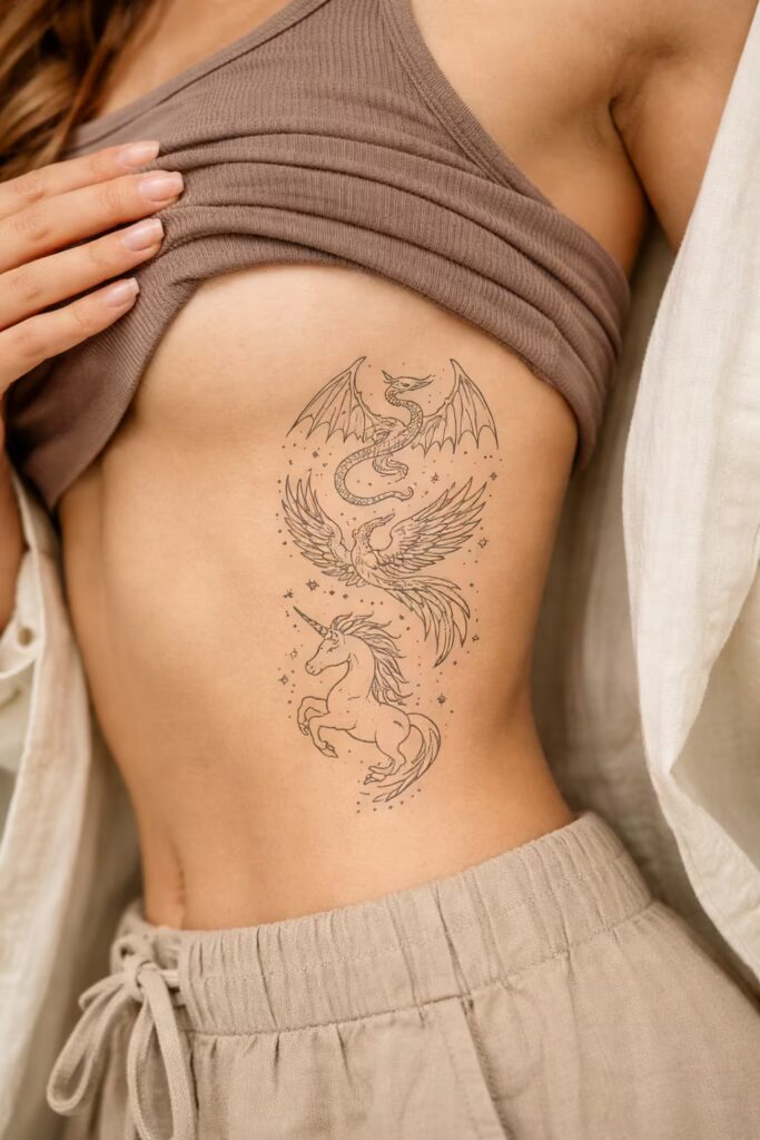 Mythical Creatures Rib Tattoos