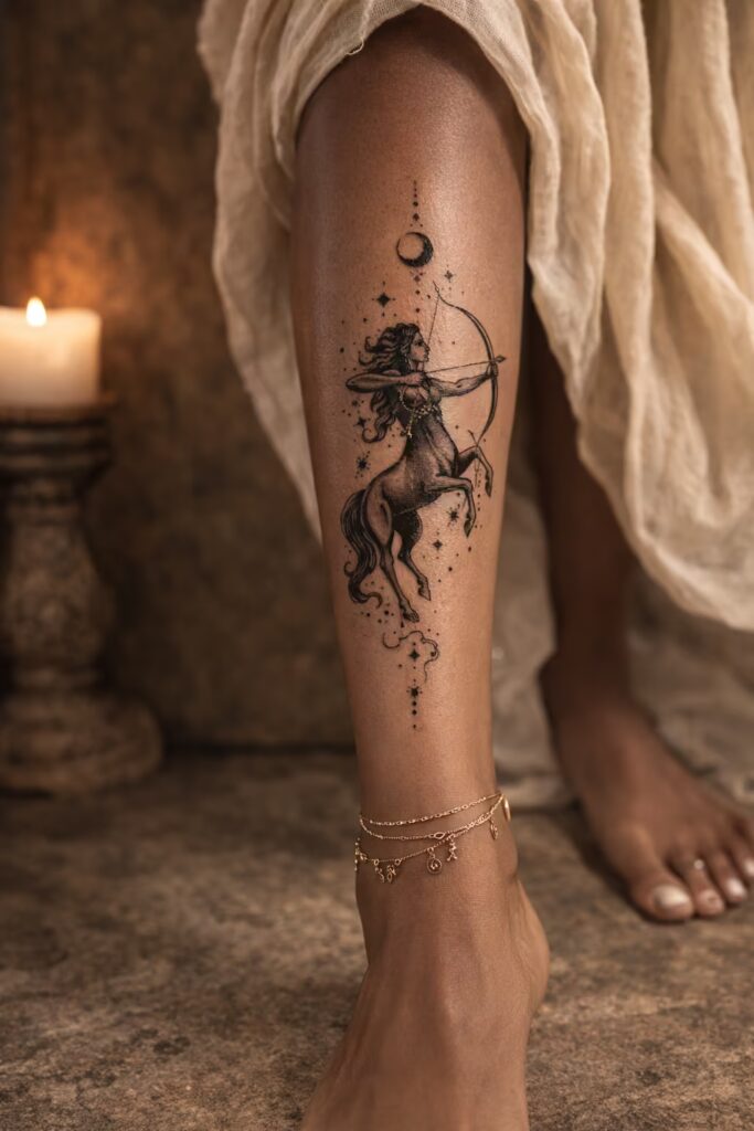Mythological Centaur Shin Tattoos