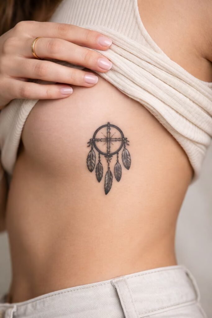Native American Medicine Wheel Spiritual Tattoo Ideas rib tattoo dreamcatcher