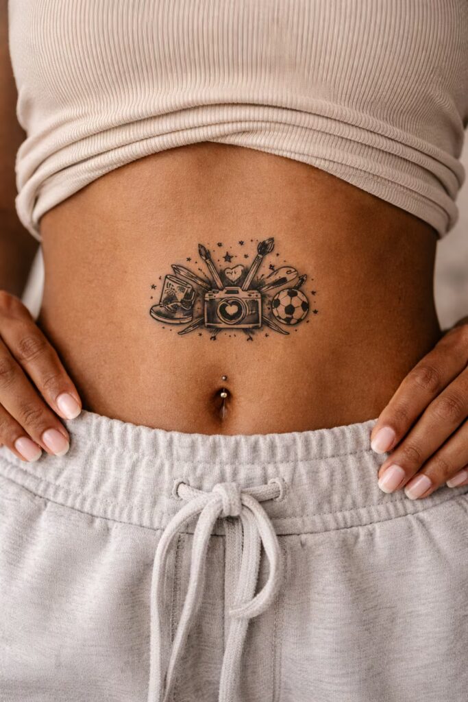 Neo-Traditional Sports & Hobbies Stomach Tattoo
