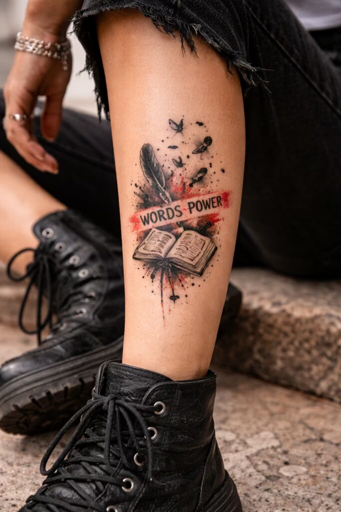 Power of Words Shin Tattoos Artistic Trash Polka Expression