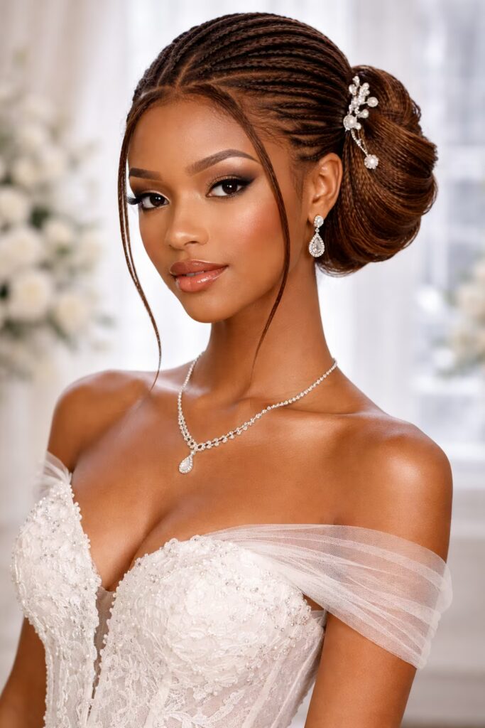 Short Elegant Knotless Braids Hairstyle Ideas - Pinned Updo