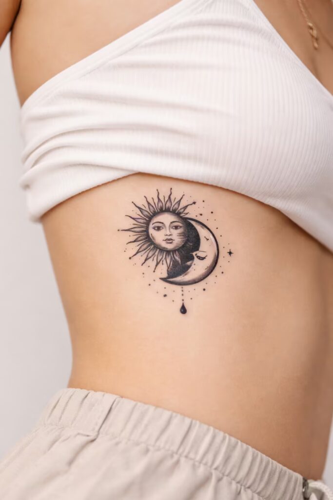 Sun & Moon Duality Rib Tattoos