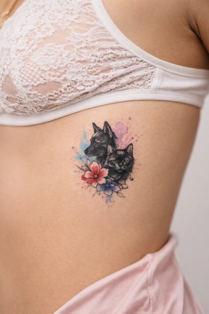 Watercolor Neo-Traditional Style Rib Tattoos