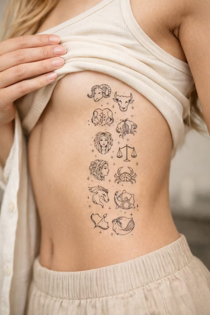 Zodiac Signs Rib Tattoos