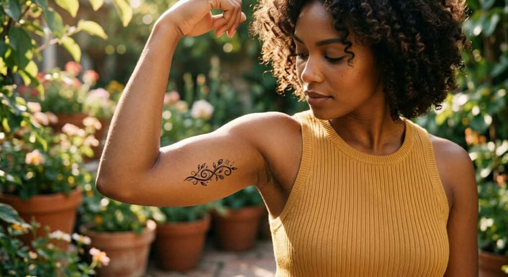 Cel-Shaded Infinity Loop Vine wrapped around arm tattoo