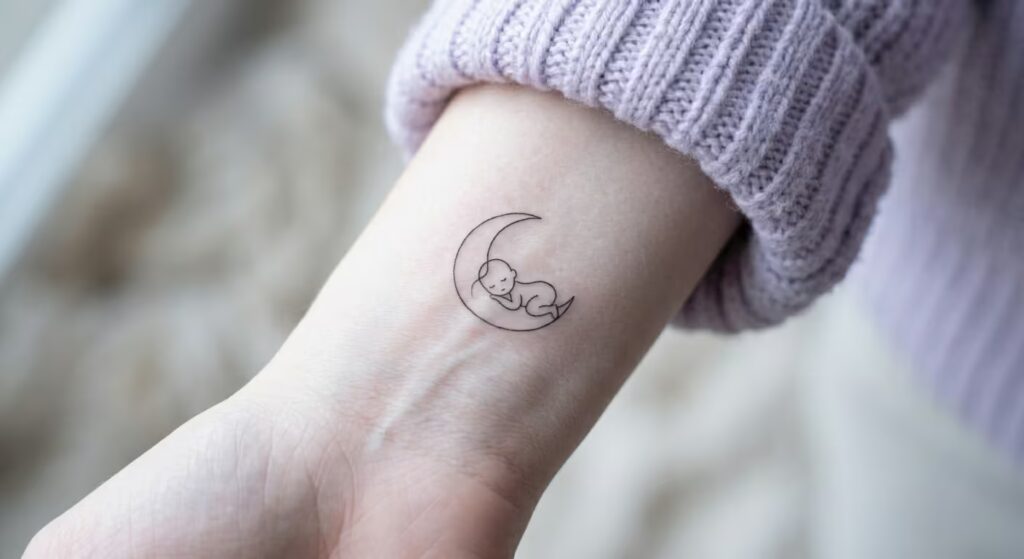Crescent Moon Cradle Miscarriages Tattoo for Women