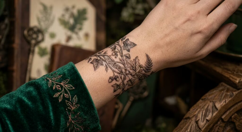 Micro-Realistic Elven Woodland Vines Wrapped Around Arm Tattoo
