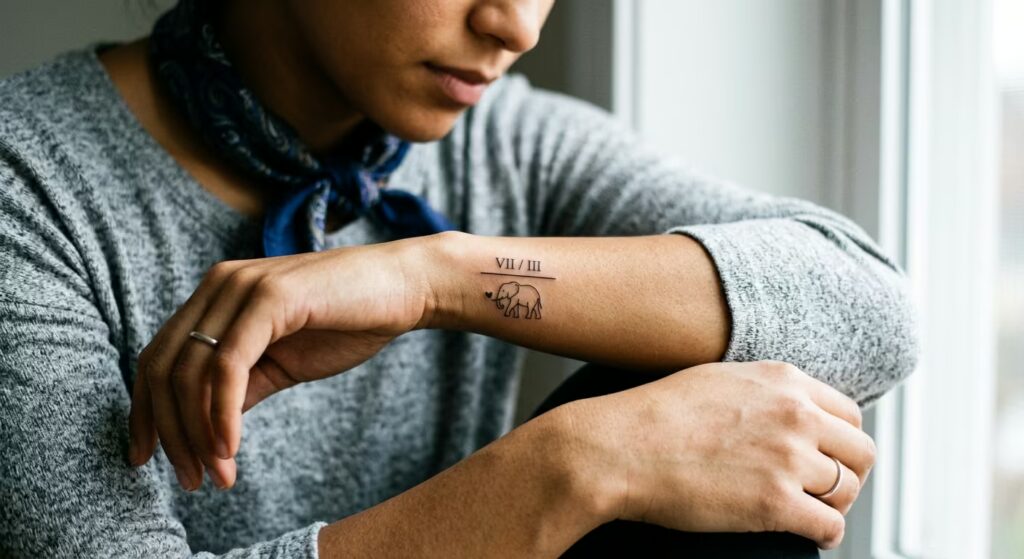 The Elephant’s Memory Roman Numeral Bar Miscarriages Tattoo for Women