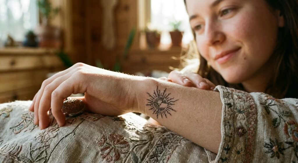 A Unique Mended Light_ Mended Solar Script Tiny Wrist Tattoos