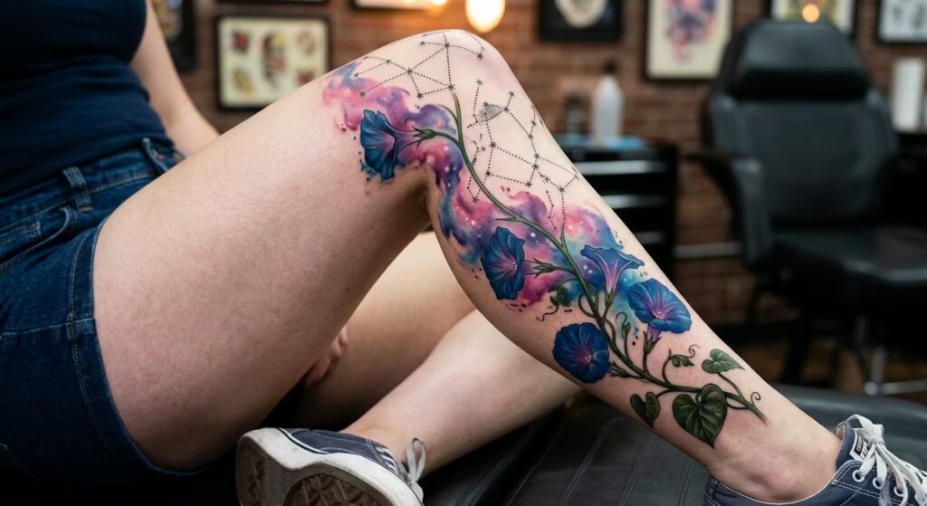 Blackberry Briar Triple-Wrap Vine Wrap Leg Tattoo