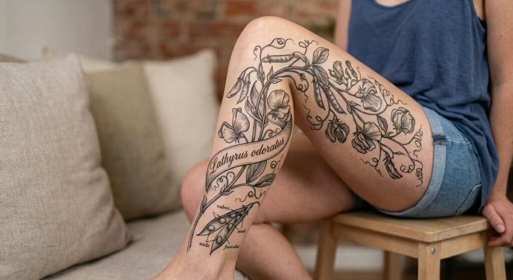 Cascading Wisteria Vine Wrap Leg Tattoo