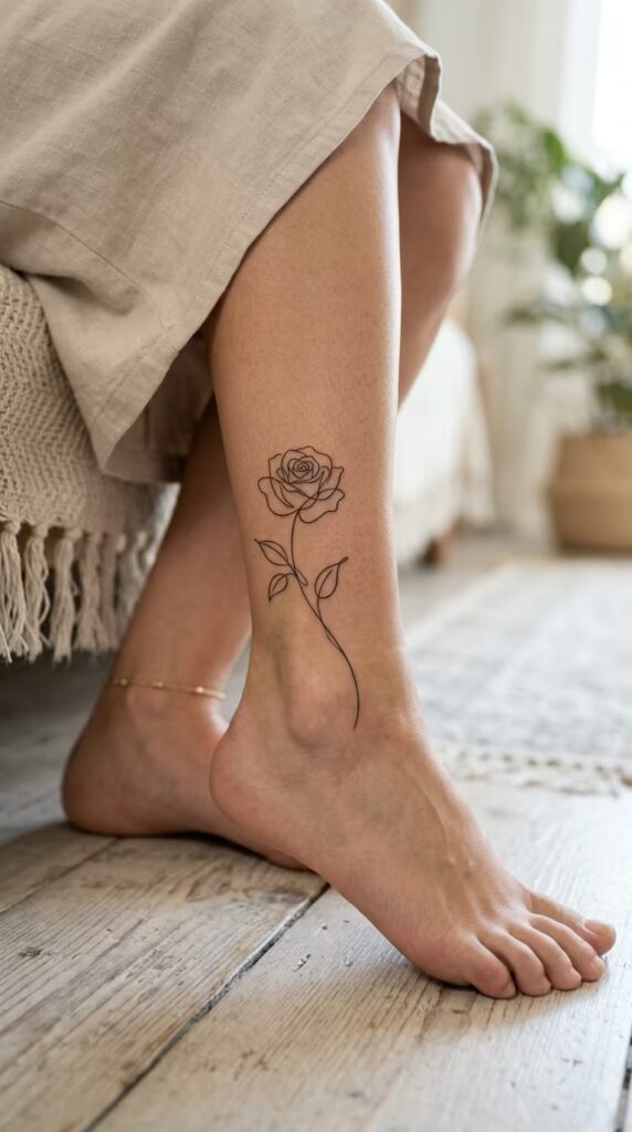 Continuous Line Rose Flower Ankle Tattoos You Need To Try