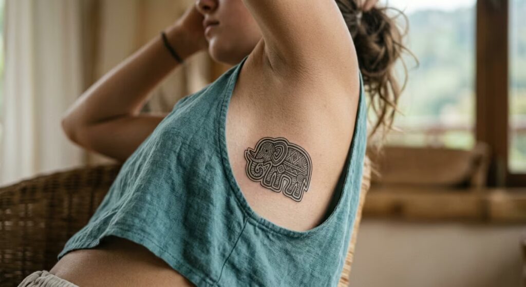 Deep-Sea Wisdom The Tiny Orchid Mola Elephant Tattoo for Women