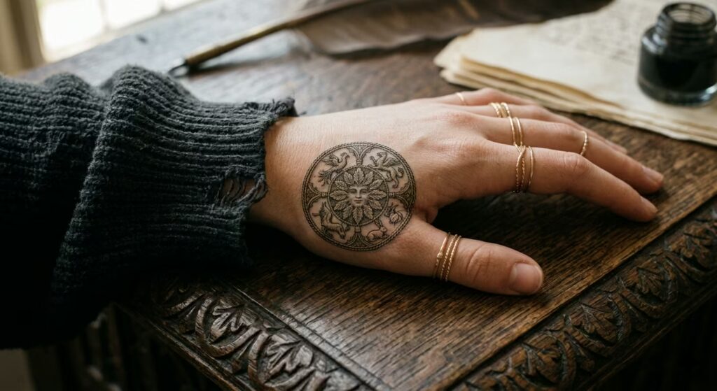 Fortune’s Cloistered Wheel A Tiny Opus anglicanum Medieval Art Tattoo for Women