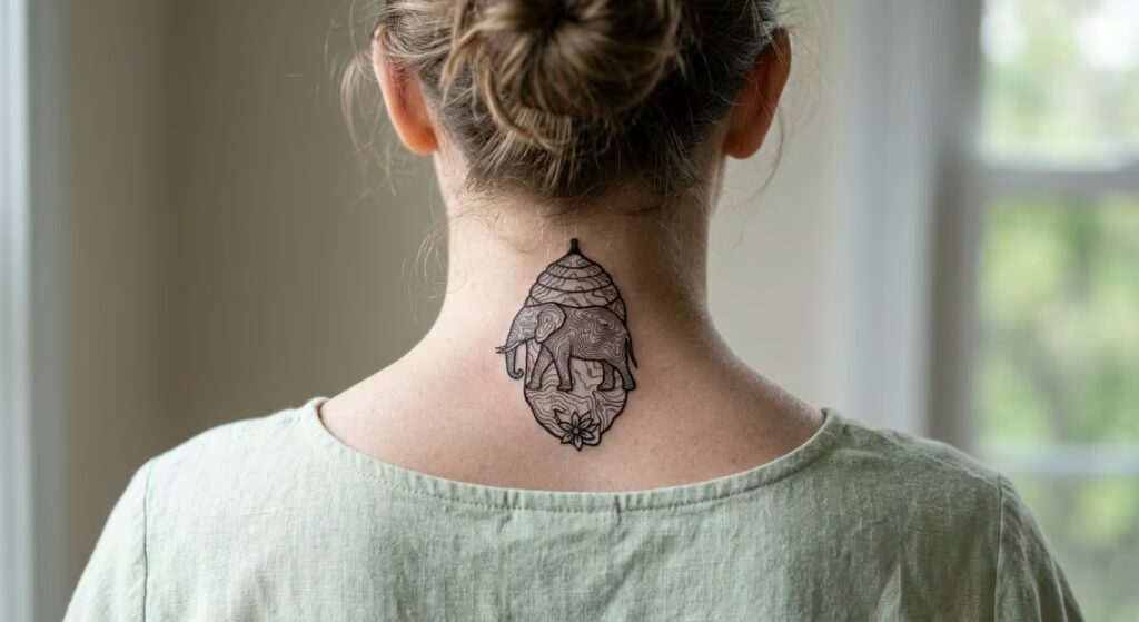 Mapping a New Path Chrysalis-Inspired Elephant Tattoos for Women and Milkweed Floral Design