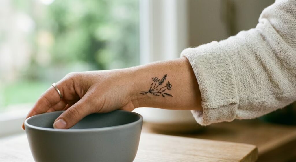 Meditative Meadow_ Minimalist Tiny Wrist Tattoos for a Calm Soul