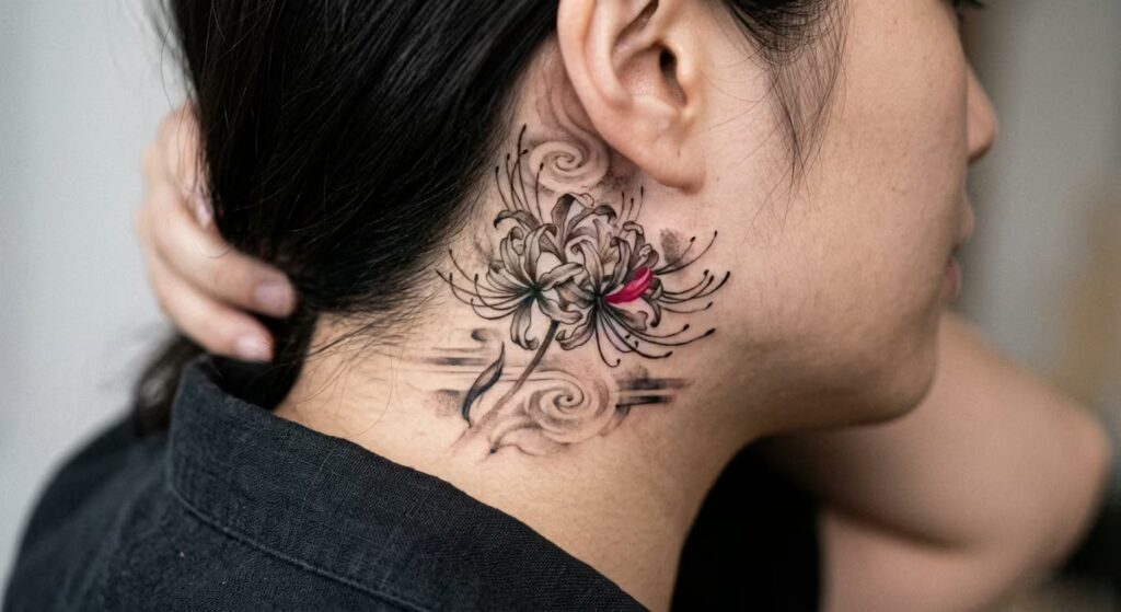 Memento Mori: The Crimson Whisper Spider Lily Tattoo