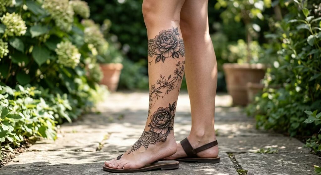Mirth and Mania': A Dramatic Vine Wrap Leg Tattoo