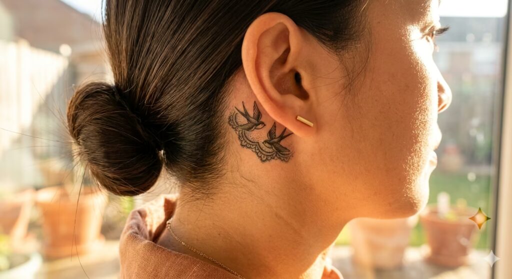 Resilient Lace Behind the ear tattoo
