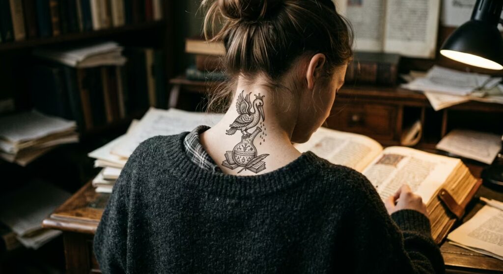 The Alchemical Pelican A Medieval Art Tattoo for Women