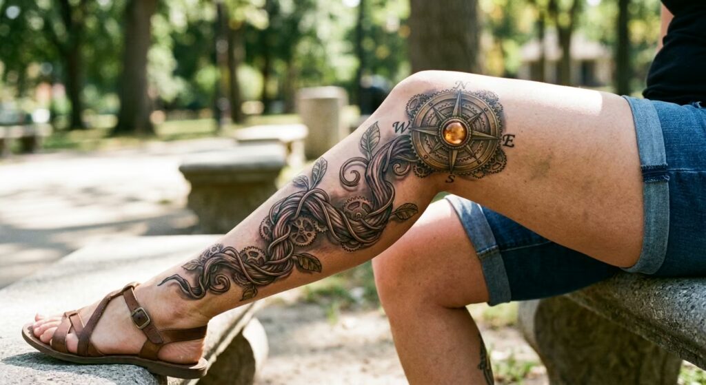 The Bramble Garter Vine Wrap Leg Tattoo