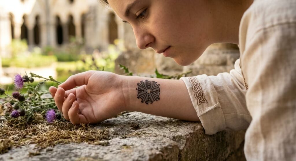 The Chartres Pilgrim’s Path A Devotional Medieval Art Tattoo for Women