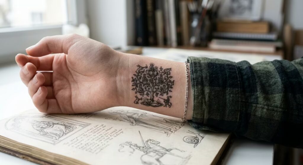 The Chronique Insolite A Tiny Medieval Art Tattoo for Women